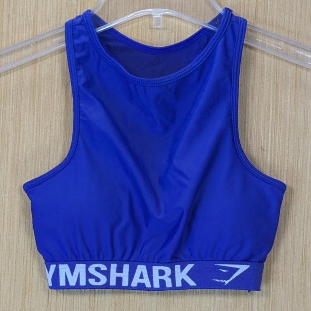 Gymshark Womens XS Blue Mesh High Neck Racerback Sports Bra Active Gym Running